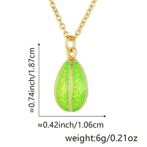 Green egg pendant necklace specs showing dimensions 1.87cm height and 6g weight details