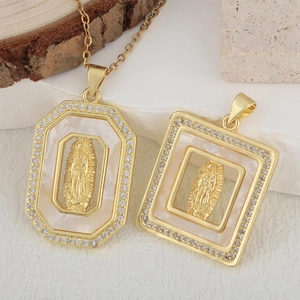 Vintage gold necklace with Virgin Mary pendants and micro-pave cubic zirconia crystals