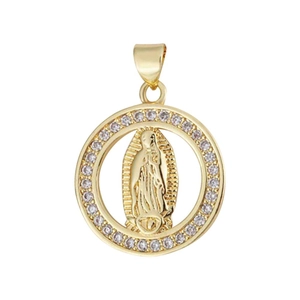 Lussuoso ciondolo placcato oro Nostra Signora di Guadalupe con accenti di zirconi