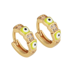 Luxury gold hoop earrings with green devil's eye design and micro-pave cubic zirconia