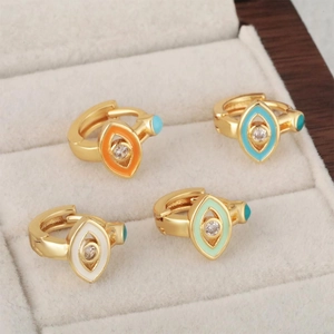 Fashion Copper Enamel Evil Eye Hoop Earrings With Zirconia For Women Colorful Devil Eye Geometric Small Ear Buckle Jewelry
