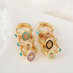 Set of six gold-plated evil eye hoop earrings with colorful enamel and zircon stones
