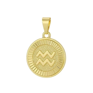 Pendentif Verseau plaqué or 18 carats avec symbole embossé et texture rayons de soleil