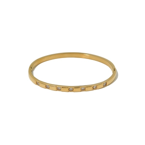 Minimalistische vergulde roestvrijstalen armband met ronde witte zirkoonstenen