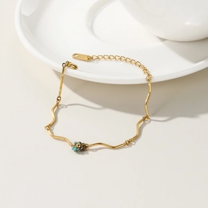 French style gold-plated necklace with natural African turquoise flower bead charm