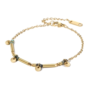 French vintage gold stainless steel bracelet with natural African turquoise beads