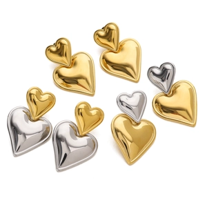 Gepolijste hartvormige oorbellen in goud en zilver roestvrij staal mix set