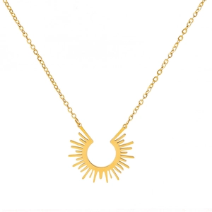 Collier en acier titane doré poli avec pendentif soleil moderne pour femmes