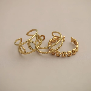 Set di anelli vintage placcati oro 18K con ovale cavo e design a catena ad H