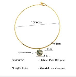 Detail of PVD 18K gold plated stainless steel choker with green stone pendant