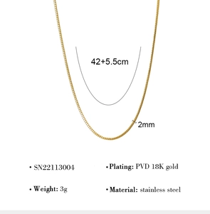 Detailed view of 2mm stainless steel snake chain with 18K PVD gold plating finish
