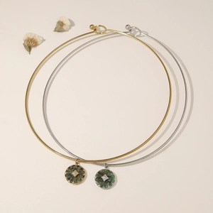 French vintage gold and silver collars with green natural stone star pendants