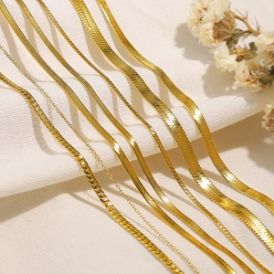 Minimalist Stainless Steel Gold Plated Herringbone Necklace For Women Fashion PVD 18K Gold Snake Bone Chain Flat Blade Necklace Jewelry