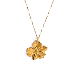 Collana in acciaio inossidabile placcato oro 18K con pendente a girasole in zircone