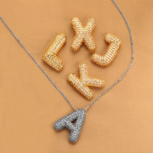 Ciondolo Alfabeto Inglese 26 in Rame e Zircone per Donna Hip Hop 3D Bolla Lettera Ciondolo Accessorio Gioielli Senza Catena