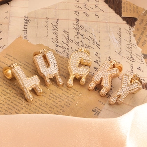 Hip hop style gold plated 'LUCKY' letter pendants with micro-pave cubic zirconia