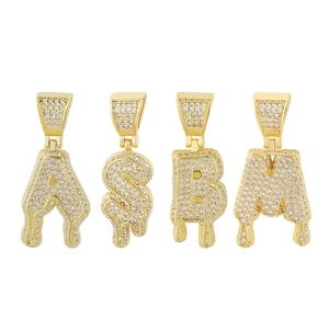 Hip hop style gold plated letter pendants A S B M with white cubic zirconia stones