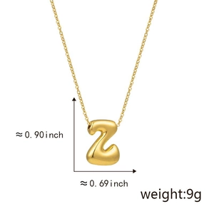 Detail showing dimensions of the gold bubble letter Z pendant on a sleek chain
