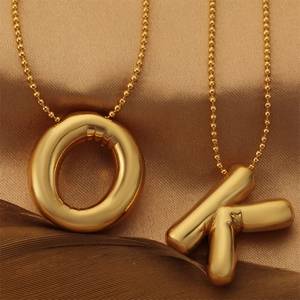 Ciondolo a Lettera a Palloncino Gonfio Solo per Donna Hip Hop Iniziale Placcato Oro 18K Rame per Collana Fai Da Te Gioielli