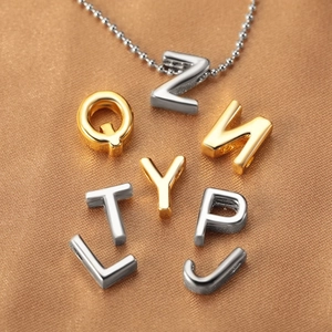 Polished alphabet letter pendants in gold and silver finish with round bead chains