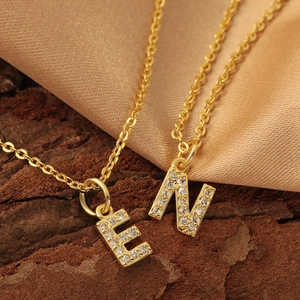 Minimalist Copper Zirconia English Initial Letter Pendant For Women Golden Alphabet Necklace Jewelry Without Chain