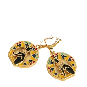 Goldener ägyptischer Katzenanhänger mit bunter Emaille und Zirkon für Schmuckdesign