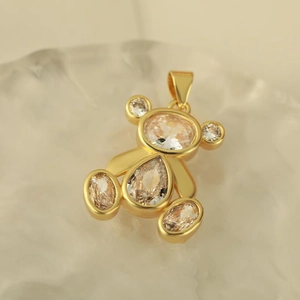 Golden teddy bear pendant with micro-pave zircons and elegant matte finish jewelry accessory