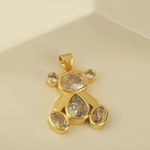 Cute Teddy Bear Pendant Copper Micro Pave Rhinestone Charm For DIY Necklace Bracelet Making Fashion Jewelry Accessories Women