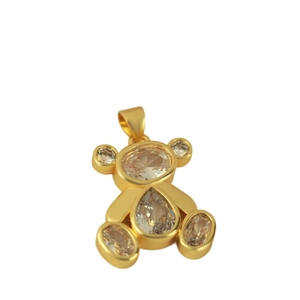 Micro-set cubic zirconia teddy bear pendant charm in gold-plated finish for DIY jewelry