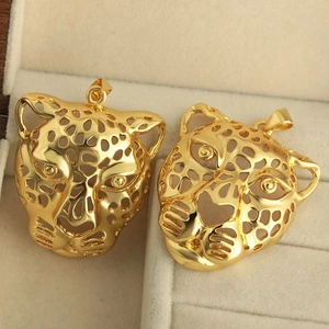 Punk Hip Hop Hollow Leopard Head Pendant Gold Plated Copper Animal Charm Jewelry Making DIY Necklace Accessory For Unisex