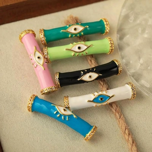 18K Gold Plated Copper Enamel Evil Eye Tube Pendant Only Without Chain With Zirconia For DIY Necklace Jewelry Making For Women