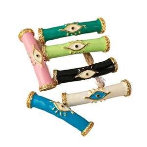 Evil eye tube beads for DIY jewelry with 18k gold plating and sparkling zircon
