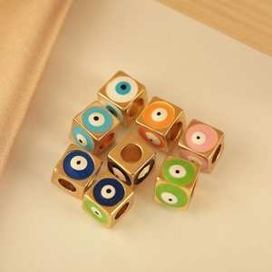 Copper Enamel Evil Eye Cube Bead Pendant For DIY Jewelry Making Bracelet Necklace Geometric Handmade Small Accessory