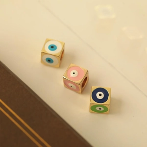 Three square gold-plated evil eye enamel charms for DIY jewelry making necklaces