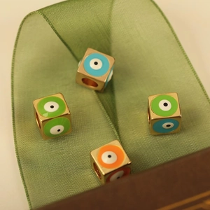 Golden square evil eye charms with colorful enamel for jewelry making and DIY projects