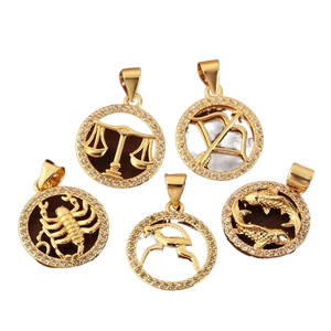 Pendentifs zodiaque plaqués or avec micro-pavage en zircone et divers signes astrologiques