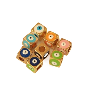Colorful cube Evil Eye pendant beads with gold plating and enamel drip for jewelry making