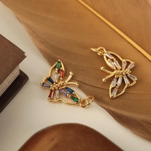 Elegant gold-plated hollow butterfly pendants with colorful zircon inlay for necklaces