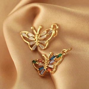 Elegant hollow butterfly pendant necklace with colorful zircon stones in gold finish