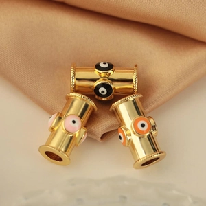 Hip Hop Copper Enamel Evil Eye Pendant Minimalist Gold Plated Cylindrical Bead Charm For DIY Necklace Bracelet Jewelry Making