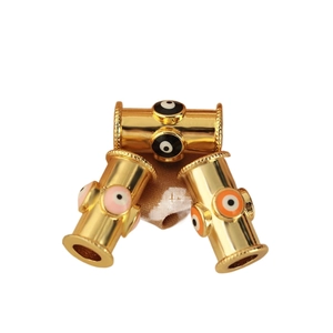 Polished gold evil eye tube charms with colorful enamel inlay for DIY jewelry