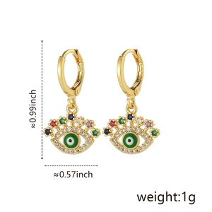 Maße der Evil Eye Ohrringe mit bunten Zirkoniasteinen und Hebelschluss in Goldoptik