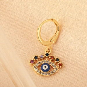 Modische vergoldete Evil-Eye-Ohrringe mit bunten Zirkonia und Mikro-Inlay-Design