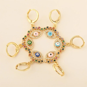 Mode Kupfer Zirkonia Böser Blick Hängeohrringe Für Damen Vergoldet Bunte Strass Türkischen Stil Schmuck Geschenk