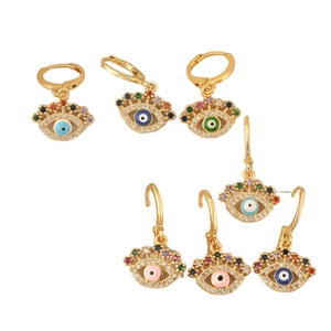 Modische vergoldete Evil Eye Creolen mit bunten Zirkoniasteinen im Set