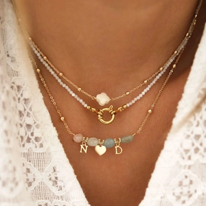 Roestvrij Staal Natuursteen Hart Letter Hanger Ketting Schelp Kralen Klaver Sleutelbeen Ketting Sieraden Voor Dames Vakantie Mode