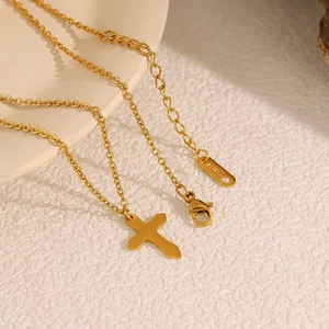 Minimalist gold stainless steel cross pendant necklace with fine chain for women