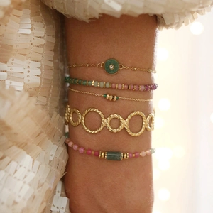 Stainless Steel Bracelet Set For Women PVD 18K Gold Plated Multicolor Beaded Bracelet Threaded Open Bangle Rhinestone Jewelry