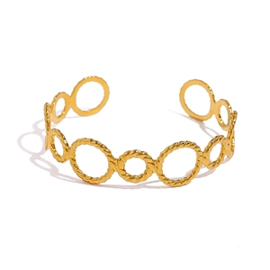 Minimalist gold plated threaded ring open bangle with polished and twisted textures