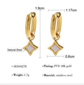 Detailed size and weight view of 18K gold plated stainless steel star pendant earrings